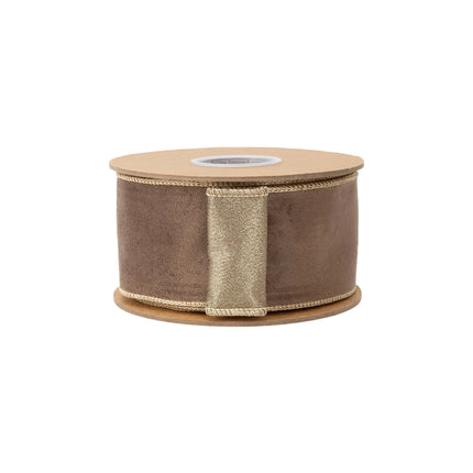 2 1/2" wired ribbon, cozy brown velvet material paired with polished gold metallic backing for crafts