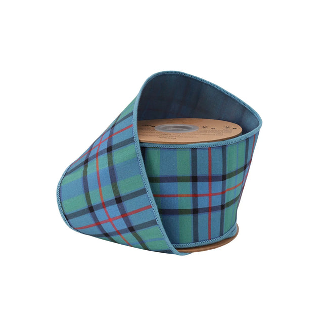 4" wired dupioni ribbon with blue, green, red plaid and fused dupioni backing, great for statement wreaths.