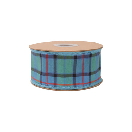 wired dupioni ribbon featuring blue-green-red plaid and matching fused backing, ideal for crafts.