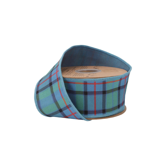 2 1/2" wired dupioni ribbon with blue, green, red plaid pattern and fused dupioni backing, great for wreaths.