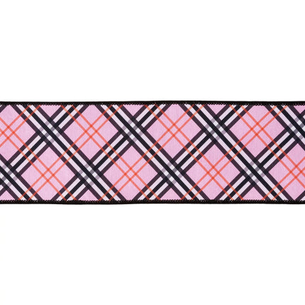 4-inch wired dupioni ribbon featuring bias cut plaid and black backing, perfect for bold gift bows.
