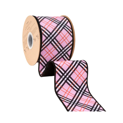 Wide fashion plaid dupioni ribbon, 4" wired with black backing, great for trendy home decor.