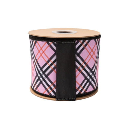 4" dupioni ribbon with fashion plaid pattern and black backing, great for DIY projects.