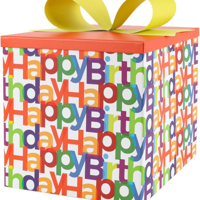 LaRibbons Gift Boxes with Lids 9x9x9 Inches Gift Box for Presents, Birthdays, Mother's Day, Weddings, Baby Showers, Bridesmaids Gifts, Any Occasion - Happy Birthday Text LaRibbons and Crafts