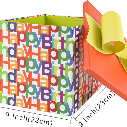 LaRibbons Gift Boxes with Lids 9x9x9 Inches Gift Box for Presents, Birthdays, Mother's Day, Weddings, Baby Showers, Bridesmaids Gifts, Any Occasion - Happy Birthday Text LaRibbons and Crafts