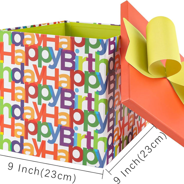 LaRibbons Gift Boxes with Lids 9x9x9 Inches Gift Box for Presents, Birthdays, Mother's Day, Weddings, Baby Showers, Bridesmaids Gifts, Any Occasion - Happy Birthday Text LaRibbons and Crafts