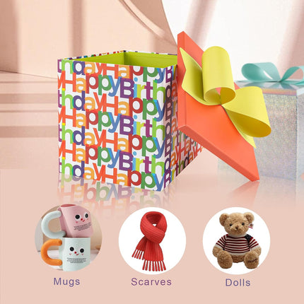 LaRibbons Gift Boxes with Lids 9x9x9 Inches Gift Box for Presents, Birthdays, Mother's Day, Weddings, Baby Showers, Bridesmaids Gifts, Any Occasion - Happy Birthday Text LaRibbons and Crafts