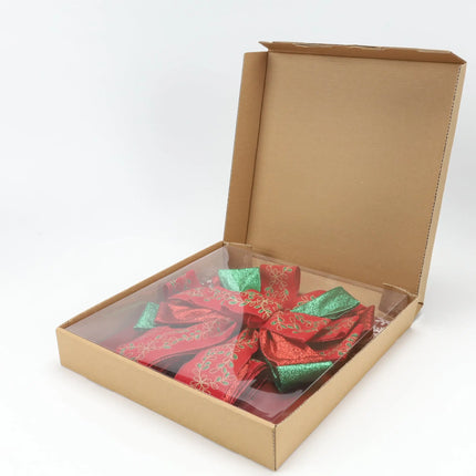 13" Decorative Christmas Tree Topper Bow (2.5" Wired Ribbon) | Red/Green Glitter Printed Floral LaRibbons and Crafts