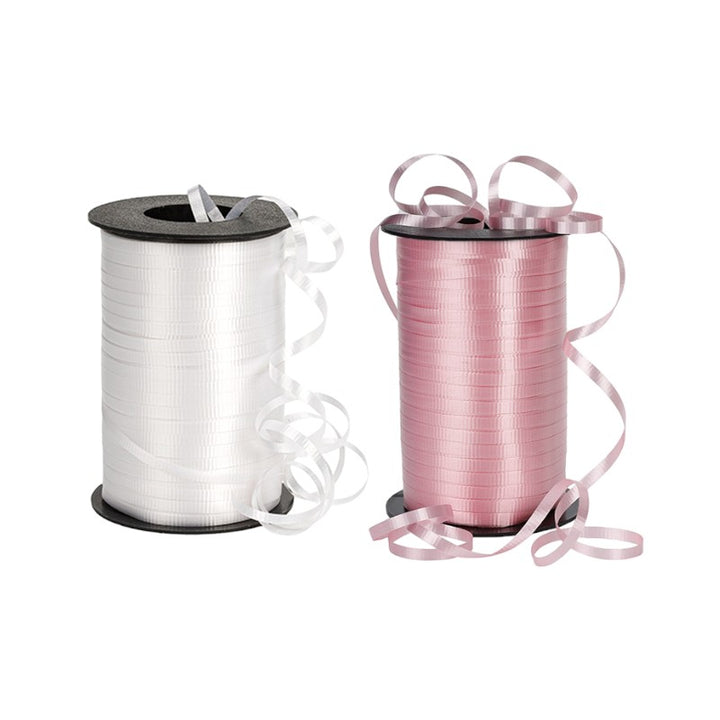 3/16" Crimped Curling Ribbon Bundle | White/Pink | 2 - 500 Yard Spools