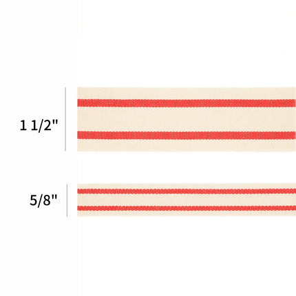 5/8" Cotton Ribbon | "Striped" White/Red | 20 Yard Roll LaRibbons and Crafts