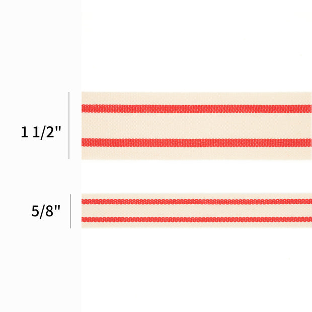 5/8" Cotton Ribbon | "Striped" White/Red | 20 Yard Roll