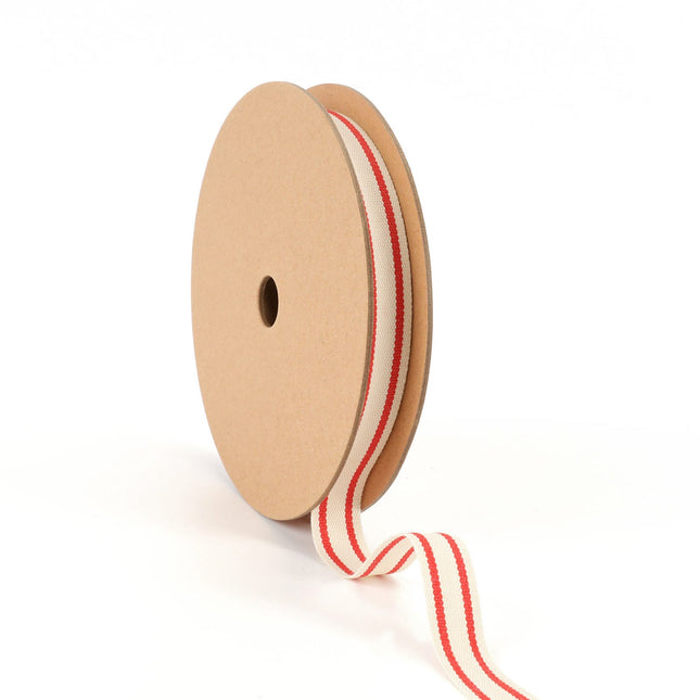 5/8" Cotton Ribbon | "Striped" White/Red | 20 Yard Roll LaRibbons and Crafts