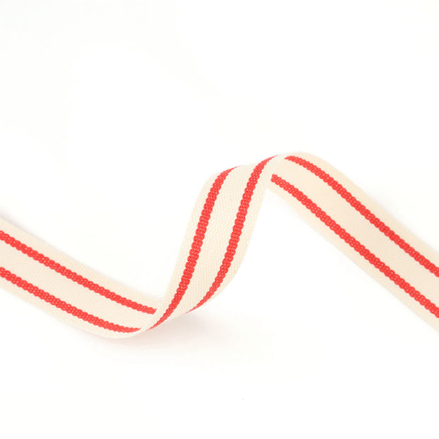 5/8" Cotton Ribbon | "Striped" White/Red | 20 Yard Roll