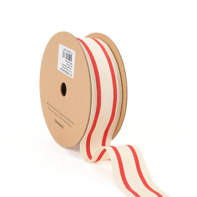 1 1/2" Cotton Ribbon | "Striped" White/Red | 20 Yard Roll LaRibbons and Crafts