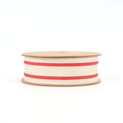 1 1/2" Cotton Ribbon | "Striped" White/Red | 20 Yard Roll LaRibbons and Crafts