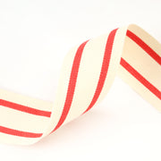 1 1/2" Cotton Ribbon | "Striped" White/Red | 20 Yard Roll