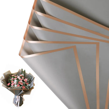 Premium 58x58cm Gray matte floral wrapping, rose gold edge, for florists and adding a touch of luxury to any arrangement.