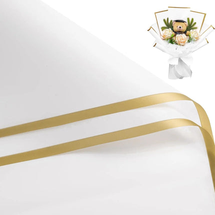 58x58cm White Matte Floral Sheets with Gold Edge, ideal for elegant wedding bouquet wrapping 