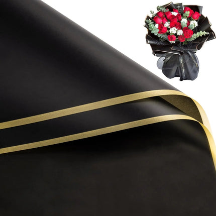 58x58cm Black Matte Floral Sheets with Gold Edge, ideal for luxury bouquet wrapping and premium gift packaging.