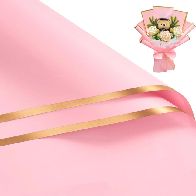 58x58cm Wild Rose Matte Floral Sheets with Gold Edge, ideal for romantic bouquet wrapping and gift packaging.