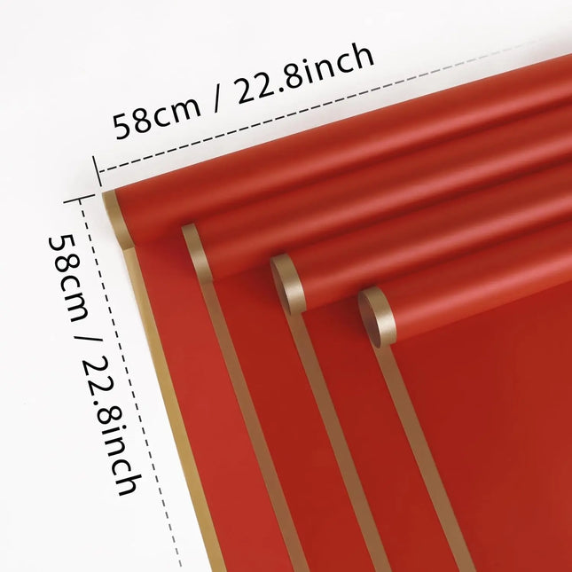 Red matte floral wrapping sheets (58x58cm), gold edge, perfect for holiday and celebration styling.