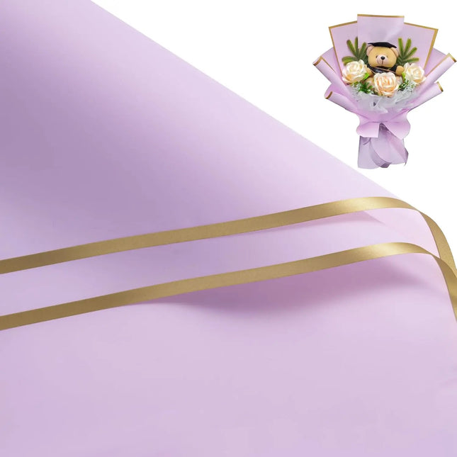 58x58cm Lilac Matte Floral Sheets with Gold Edge, ideal for elegant bouquet wrapping.