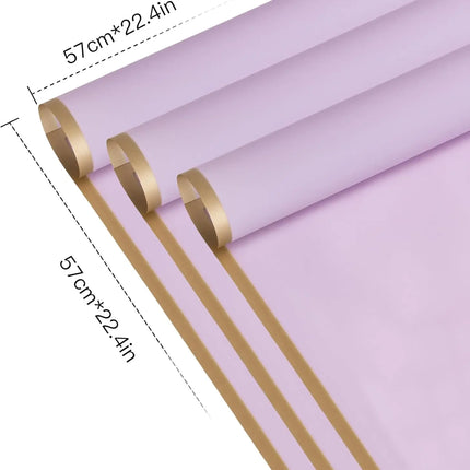 Lilac matte floral wrapping sheets (58x58cm), gold edge, perfect for gift packaging.