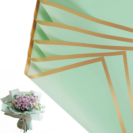 Elegant 58x58cm Sage floral sheets with gold trim, for weddings and gifts.