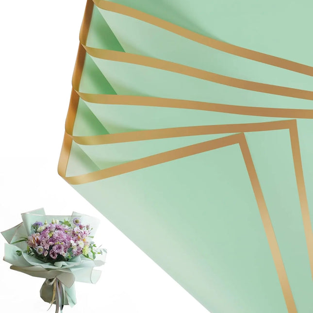 Elegant 58x58cm Sage floral sheets with gold trim, for weddings and gifts.