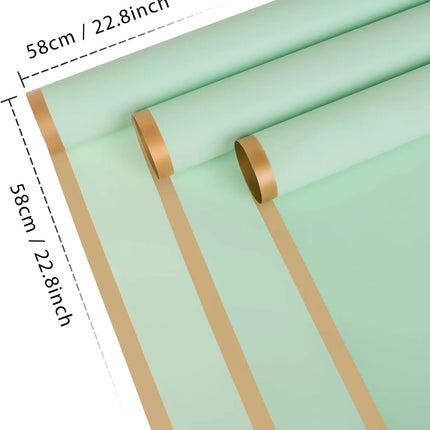 Premium 58x58cm Sage matte floral wrapping, gold edge, for florists and events.