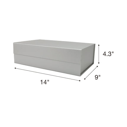 14" X 9" X 4.3" Collapsible Gift Box with Magnetic Closure - Silver LaRibbons and Crafts