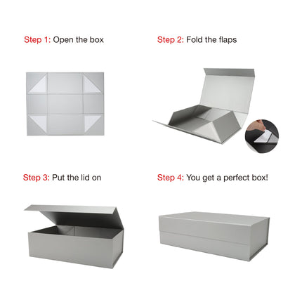 14" X 9" X 4.3" Collapsible Gift Box with Magnetic Closure - Silver LaRibbons and Crafts