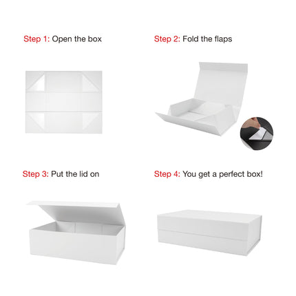 14" X 9" X 4.3" Collapsible Gift Box with Magnetic Closure - White LaRibbons and Crafts