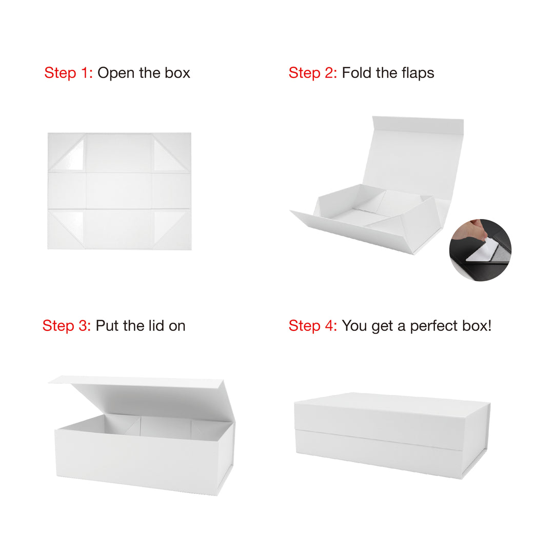 14" X 9" X 4.3" Collapsible Gift Box with Magnetic Closure - White