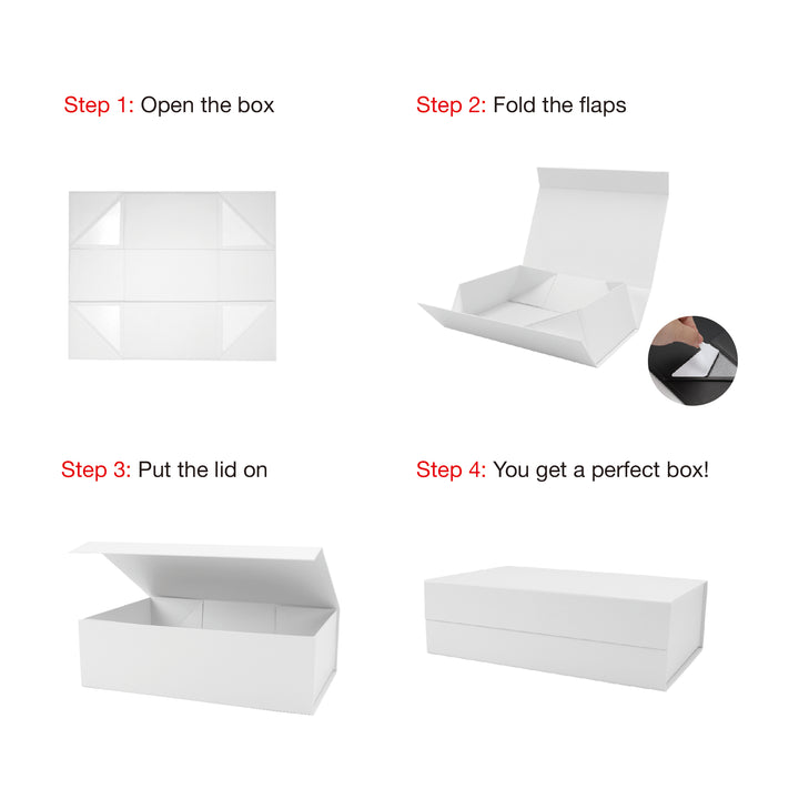 14" X 9" X 4.3" Collapsible Gift Box with Magnetic Closure - White
