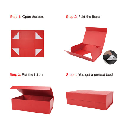 14" X 9" X 4.3" Collapsible Gift Box with Magnetic Closure - Red