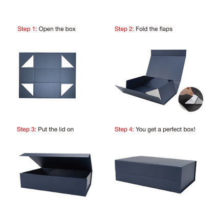 14" X 9" X 4.3" Collapsible Gift Box with Magnetic Closure - Navy LaRibbons and Crafts