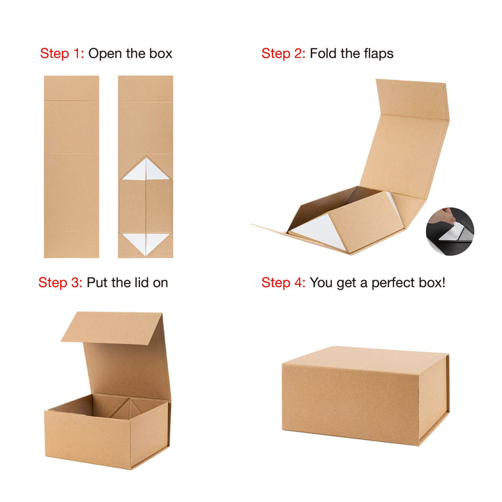 8" x 8" x 4" Collapsable Gift Box w/ Magnetic Square Flap Lid | Kraft
