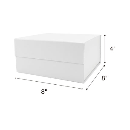 8" x 8" x 4" Collapsible Gift Box w/ Magnetic Square Flap Lid - White LaRibbons and Crafts