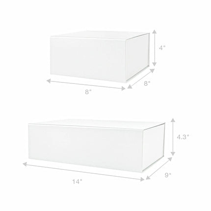Two Sizes of White Gift Boxes – 8"x8"x4" and 14"x9"x4.3", Versatile for Gifting, Storage, Branding and Premium Presents