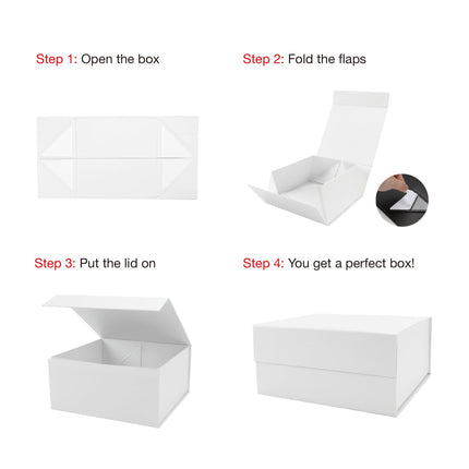 8" x 8" x 4" Collapsible Gift Box w/ Magnetic Square Flap Lid - White LaRibbons and Crafts