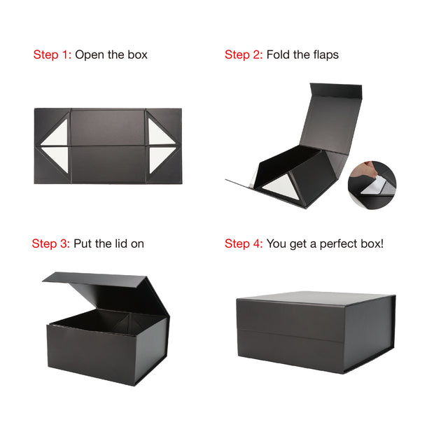 8" x 8" x 4" Collapsible Gift Box w/ Magnetic Square Flap Lid - Black