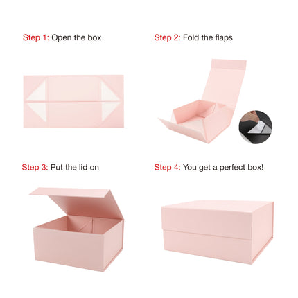8" x 8" x 4" Collapsible Gift Box w/ Magnetic Square Flap Lid - Pink LaRibbons and Crafts