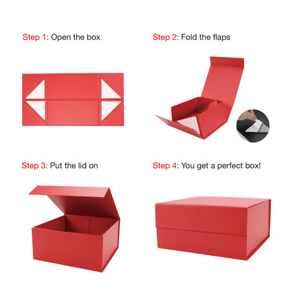 8" x 8" x 4" Collapsible Gift Box w/ Magnetic Square Flap Lid - Red LaRibbons and Crafts