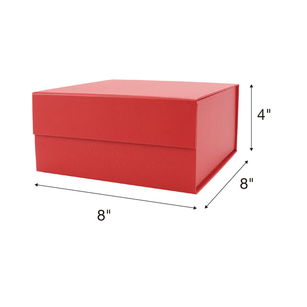 8" x 8" x 4" Collapsible Gift Box w/ Magnetic Square Flap Lid - Red