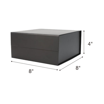 8"x 8" x 4" Collapsible Gift Box w/ Magnetic Square Flap Lid | Metallic Matte Black LaRibbons and Crafts