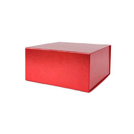 8"x 8" x 4" Collapsible Gift Box w/ Magnetic Square Flap Lid | Metallic Matte Red LaRibbons and Crafts