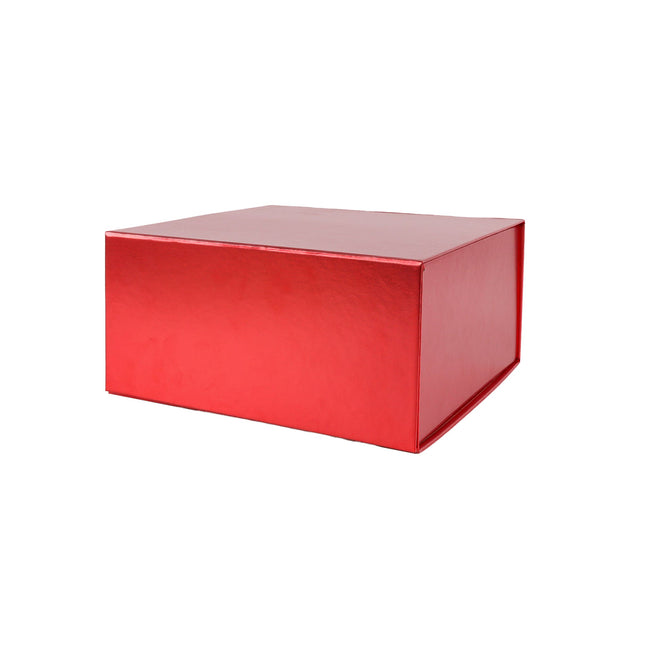 8"x 8" x 4" Collapsible Gift Box w/ Magnetic Square Flap Lid | Metallic Matte Red LaRibbons and Crafts