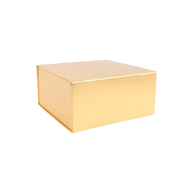 8"x 8" x 4" Collapsable Gift Box w/ Magnetic Square Flap Lid | Metallic Matte Gold LaRibbons and Crafts