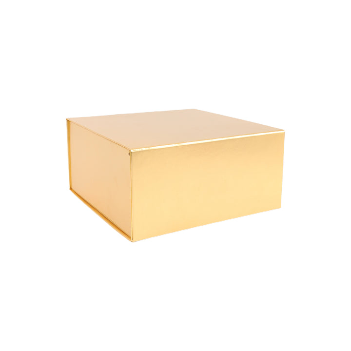 8"x 8" x 4" Collapsable Gift Box w/ Magnetic Square Flap Lid | Metallic Matte Gold